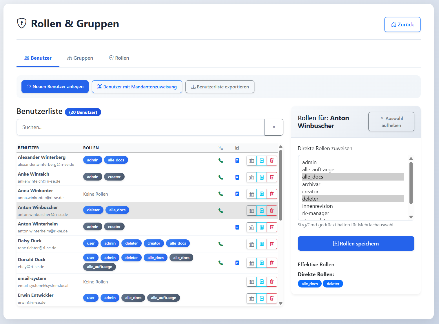 Benutzer und Rechteverwaltung