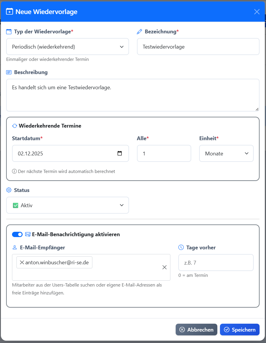 Wiedervorlagen und Erinnerungen